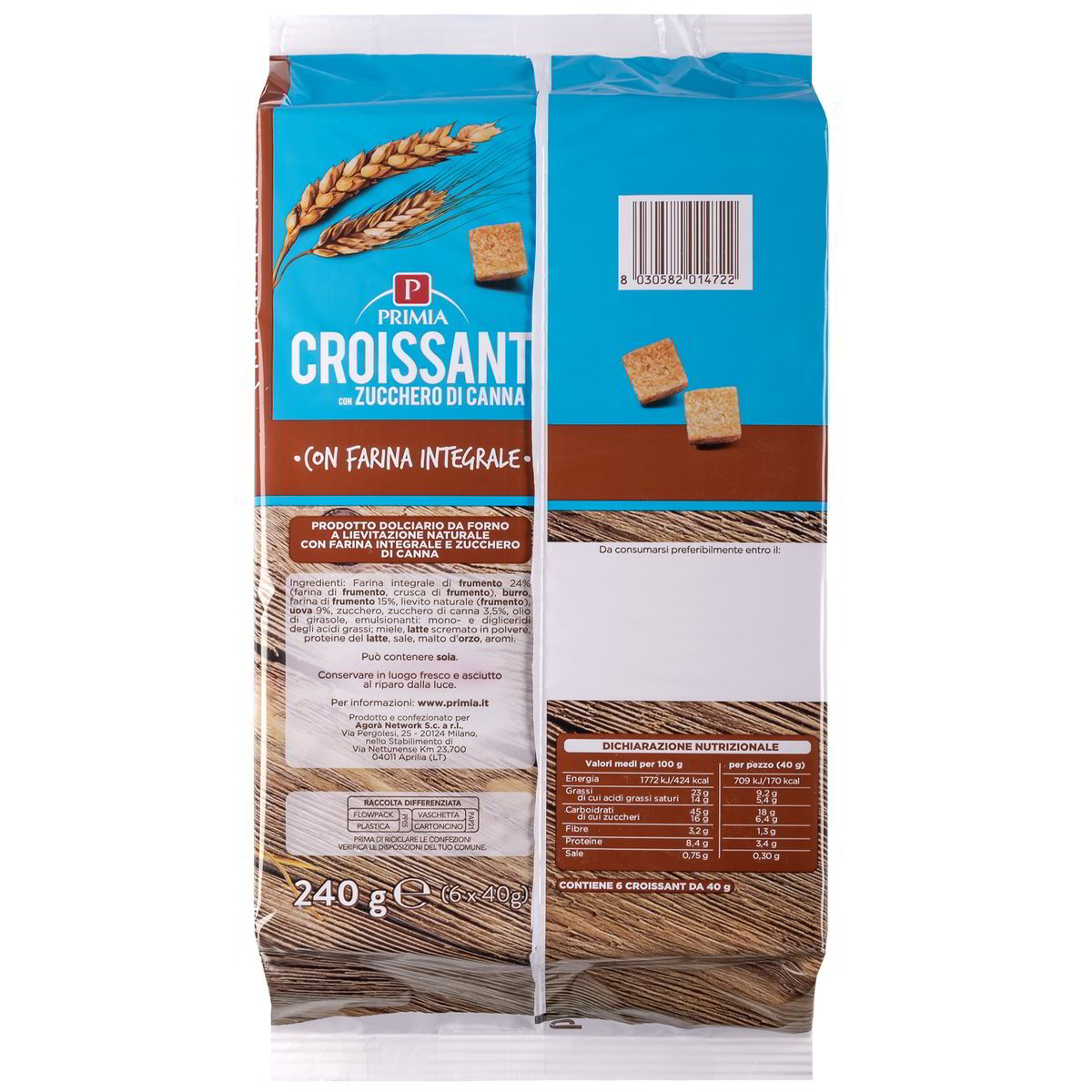 Croissant integrale con zucchero di canna