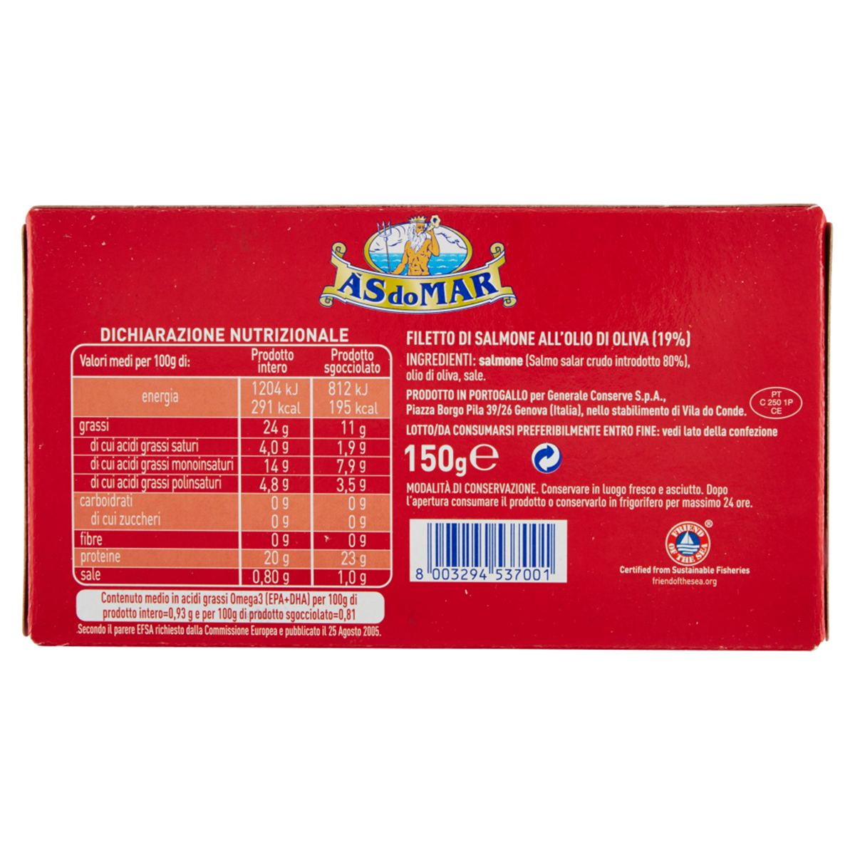 ASDOMAR – Filetto di Salmone all'olio di oliva g150