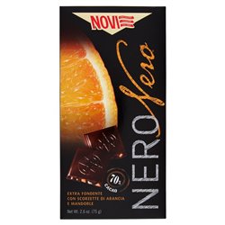 Novi Nero Nero 70% orange et amandes 75 g – recto de l'emballage