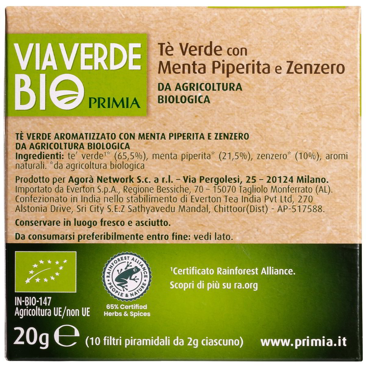 Tè verde menta piperita e zenzero