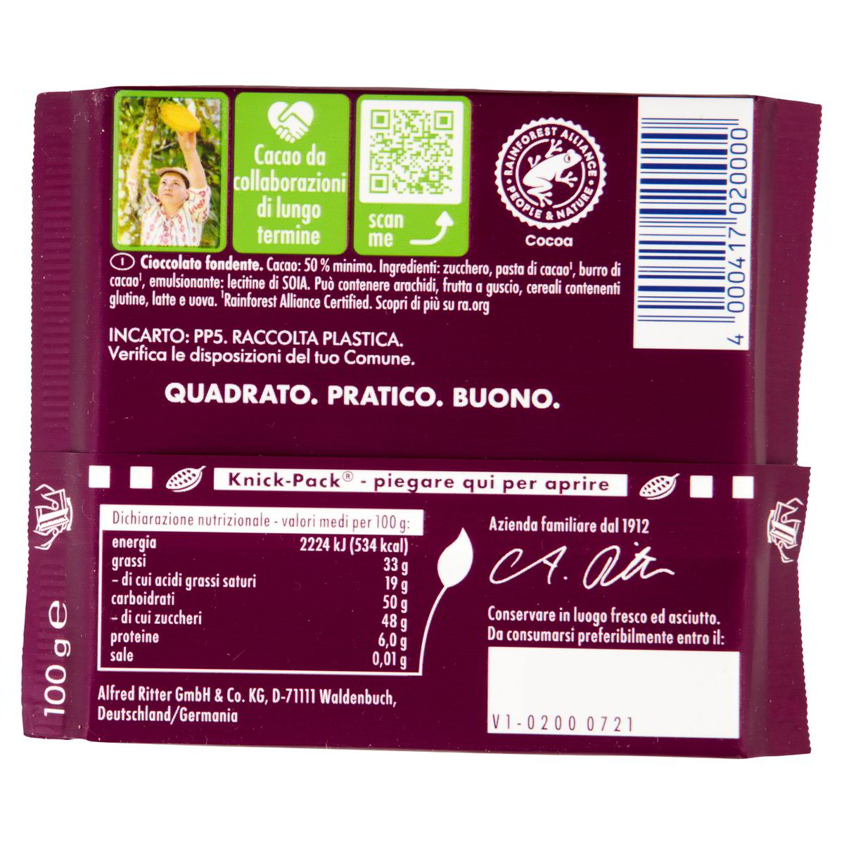 Cioccolato Fondente 50% Cacao