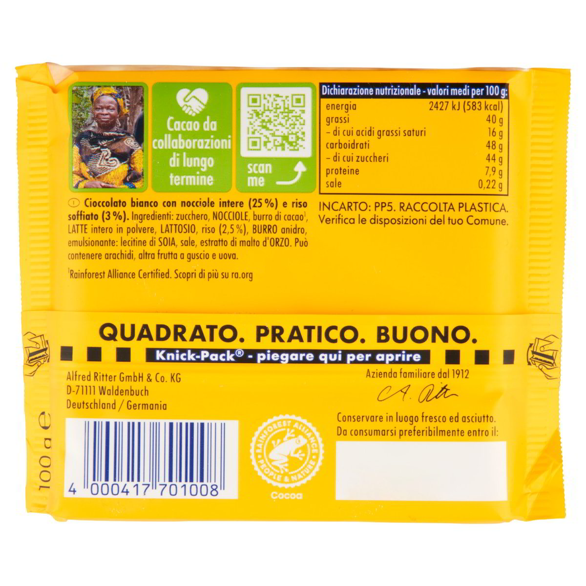 Cioccolato Bianco Con Nocciole Intere