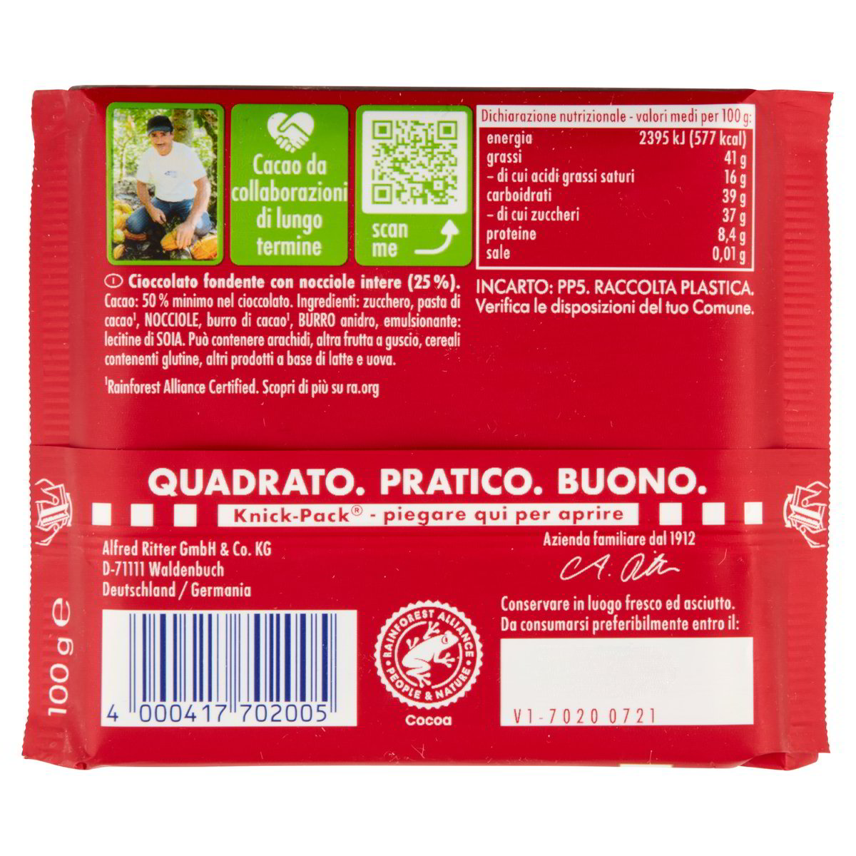 Cioccolato Fondente Con Nocciole Intere