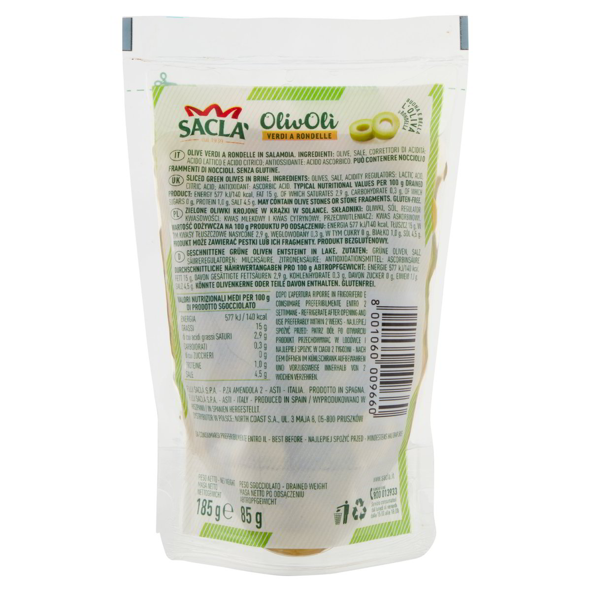 OLIVOLÌ Olive verdi a rondelle in salamoia