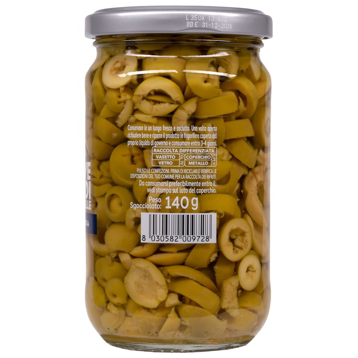 Olive verdi a rondelle in salamoia