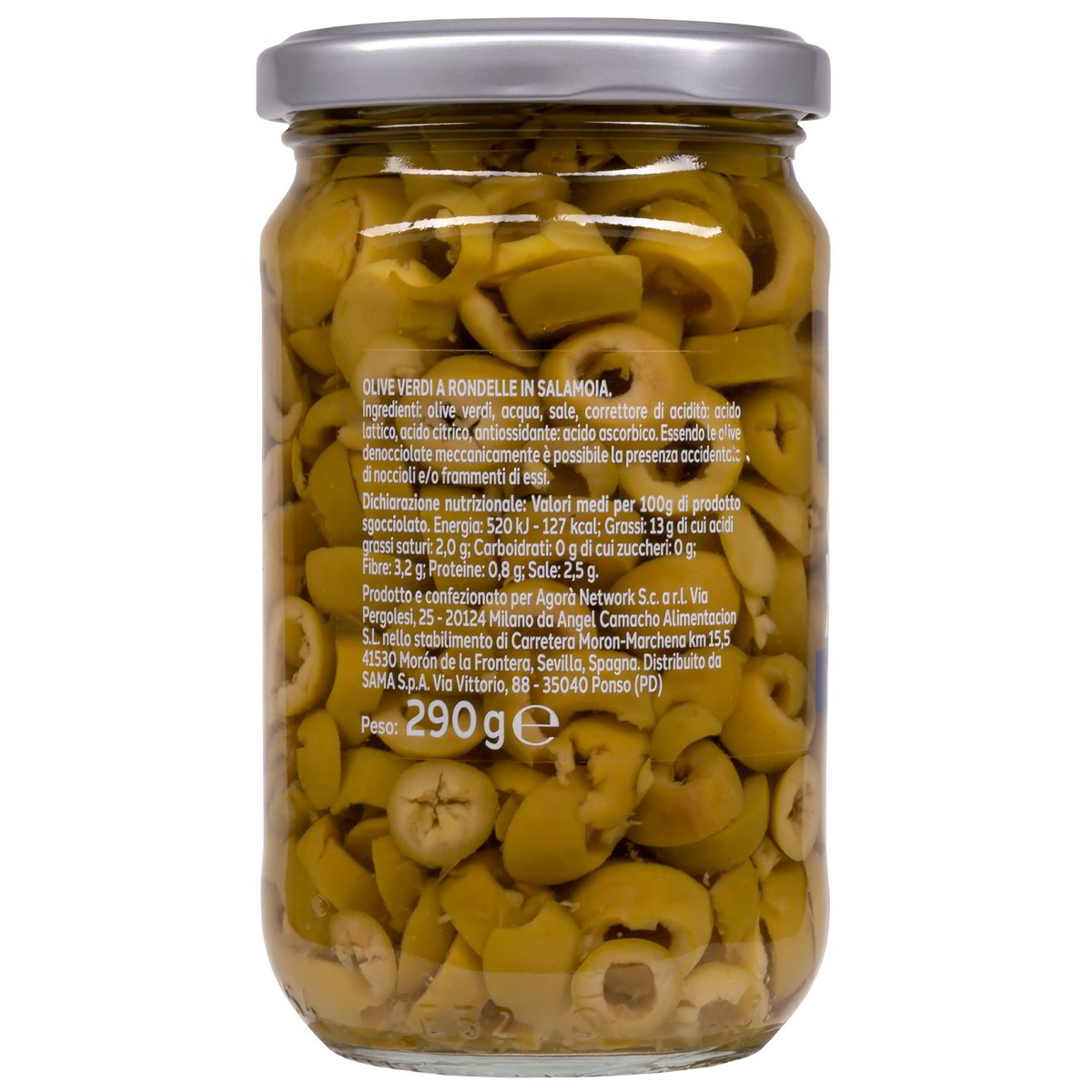 Olive verdi a rondelle in salamoia