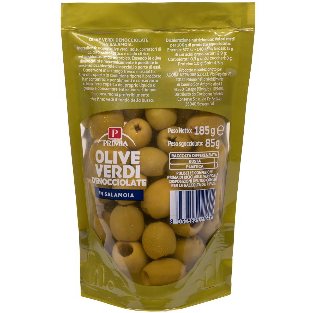 Olive verdi denocciolate in salamoia