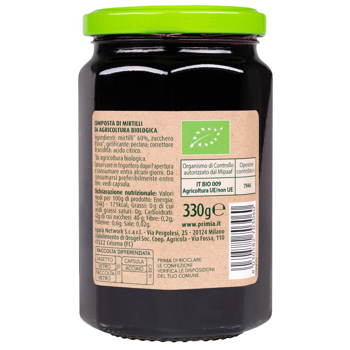 Confettura di mirtilli Via Verde Bio