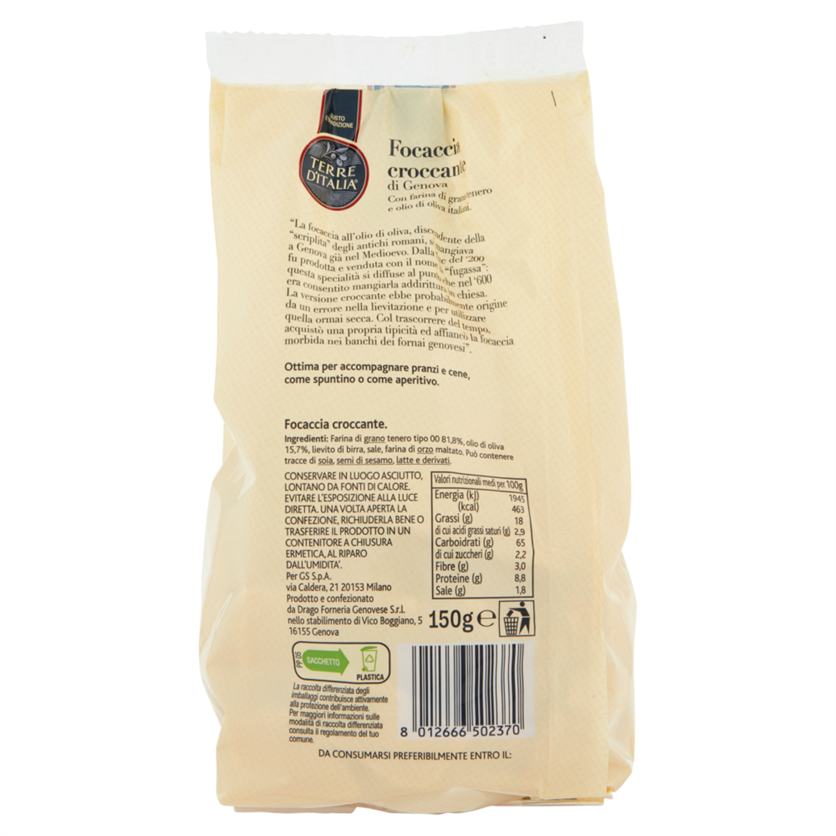 Terre d'Italia Focaccia croccante di Genova a tocchetti