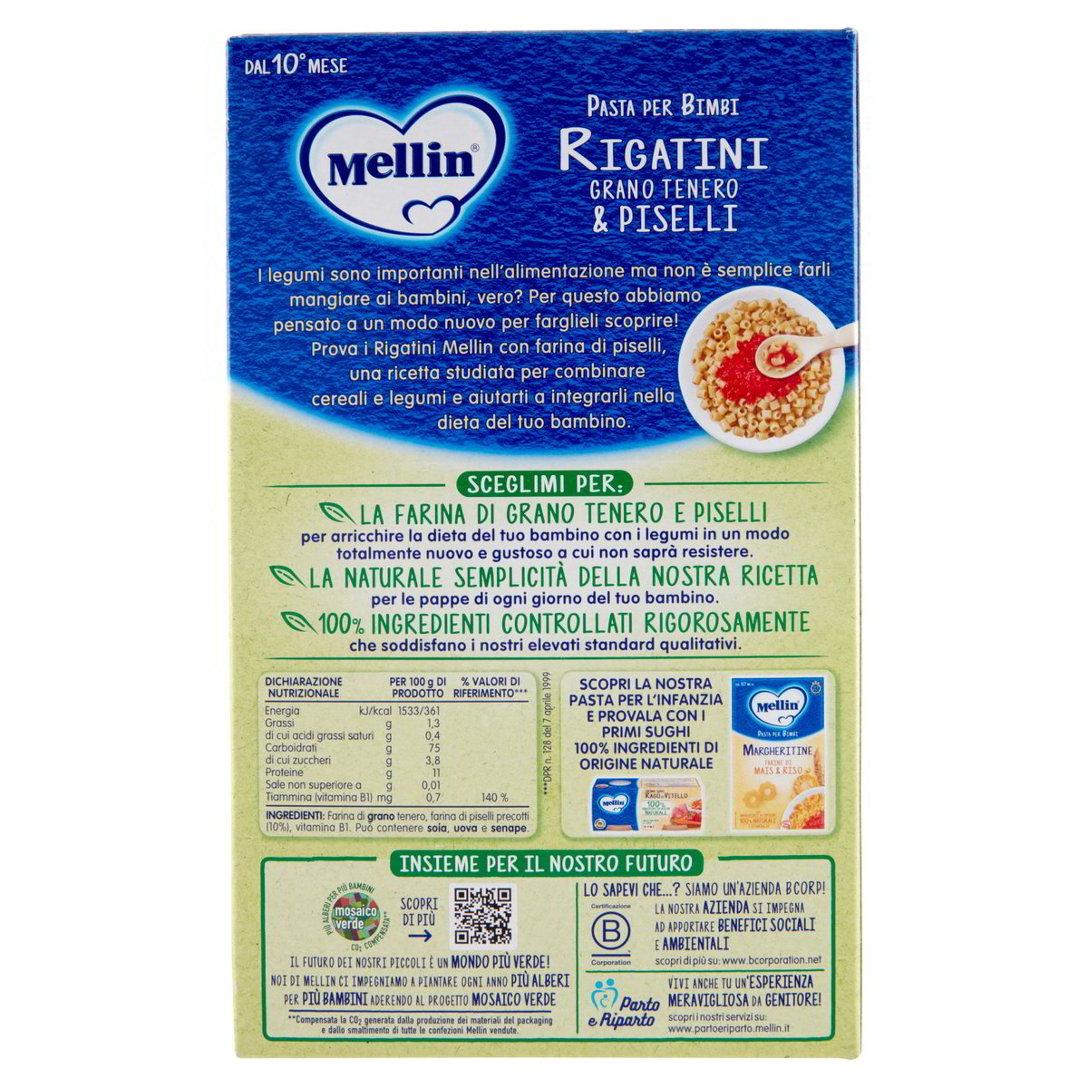 Pasta Per Bimbi Rigatini Grano Tenero & Piselli
