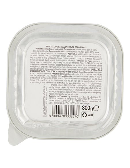 Paté Per Cani Adult Monoprotein Solo Maiale