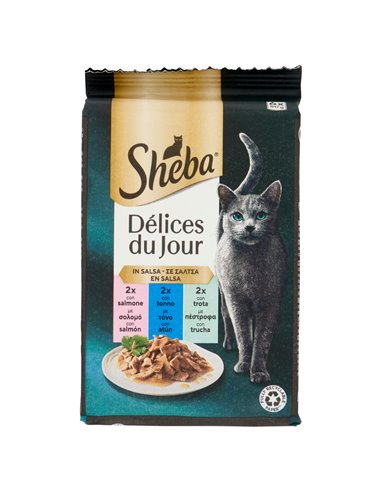 Délices du Jour Cibo Umido Gatto in Salsa con Salmone, Tonno e Trota