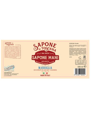 SAPONE LIQUIDO MANI MARSIGLIA CON ESTRATTI DI ALOE BIO E GLICERINA