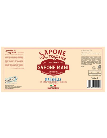 SAPONE LIQUIDO MANI MARSIGLIA CON ESTRATTI DI ALOE BIO E GLICERINA