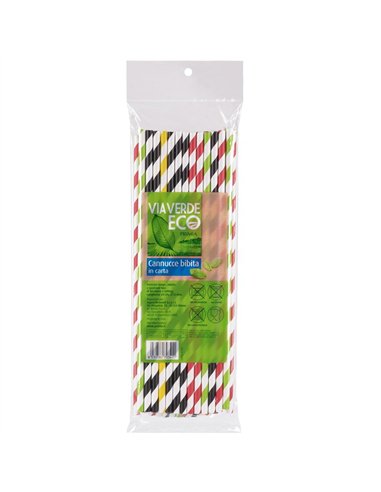Papierstrohhalme Via Verde Eco, Rückseite des Beutels mit Massen und Hinweisen