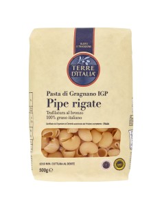 Pipe rigate Pasta di Gragnano IGP Terre d'Italia, confezione da 500 g, fronte