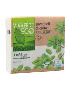 Tovaglioli di carta Via Verde Eco Primia 2 veli 50 pezzi 33 x 33 cm, fronte confezione