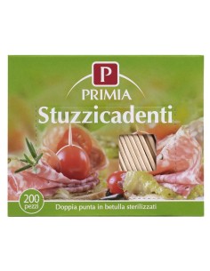 Scatola di stuzzicadenti Primia a doppia punta in betulla, 200 pezzi, fronte