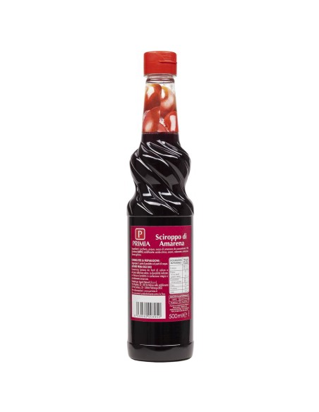 Sciroppo Amarena Primia 500 ml - retro con ingredienti