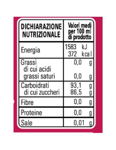Sciroppo Amarena Primia 500 ml - valori nutrizionali