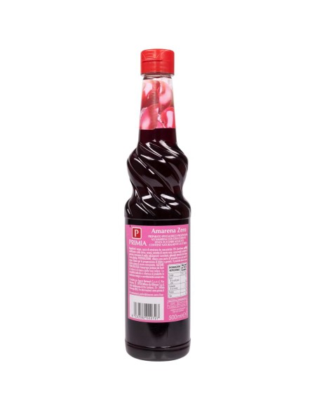 Sciroppo Amarena Zero Primia 500 ml - retro con ingredienti