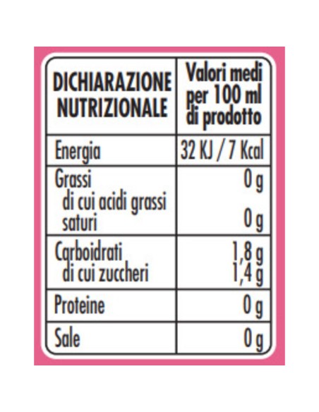Sciroppo Amarena Zero Primia 500 ml - valori nutrizionali