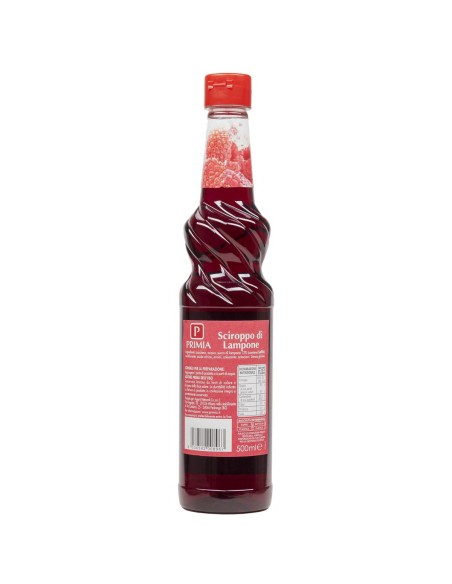 Sirop de framboise Primia 500 ml - dos avec ingrédients