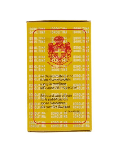Idrolitina 20 sachets, côté de la boîte avec texte historique