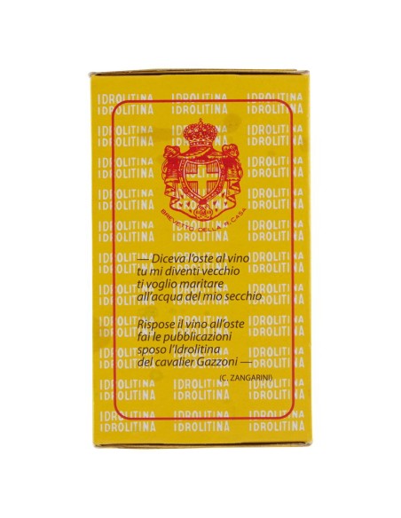 Idrolitina 20 sachets, côté de la boîte avec texte historique