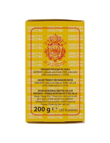 Idrolitina 20 sachets 200 g, côté avec ingrédients et valeurs nutritionnelles