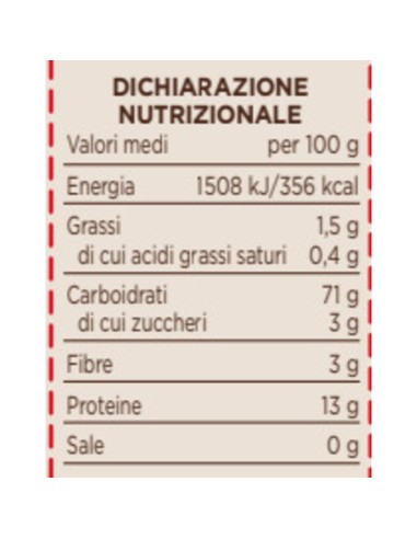 Pasta Mista 500 g Primia, contenuto con valori nutrizionali