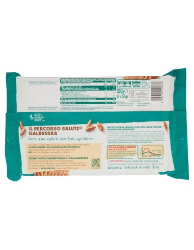 Frollini integrali con latte senza zuccheri aggiunti 300 g Galbusera Buonicosì, retro con ingredienti, valori nutrizionali, prod