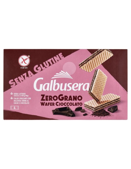 Wafer ZeroGrano al cioccolato senza glutine 180 g Galbusera Zerograno, fronte