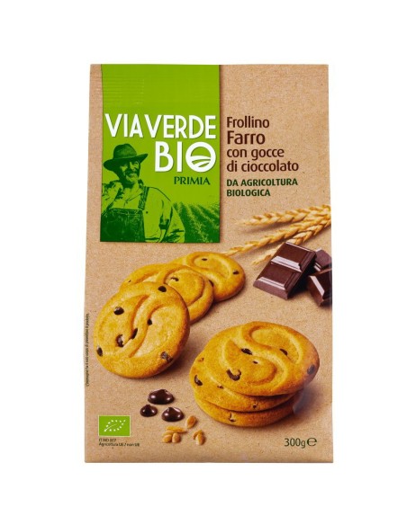 Frollini al farro con gocce di cioccolato bio 300 g Via Verde Bio Primia, Vorderseite