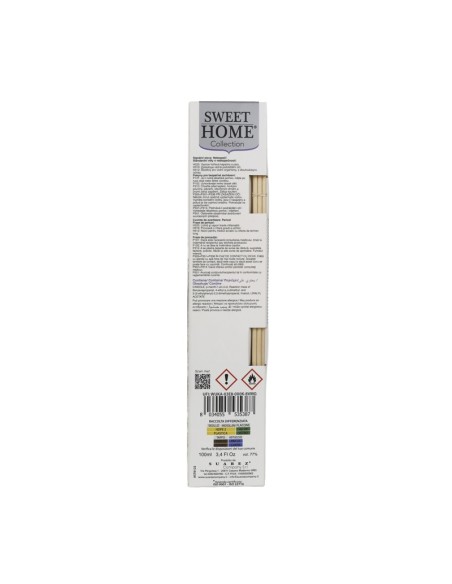 Profumatore ambiente con bastoncini Lavanda 100 ml Sweet Home, retro con avvertenze, produttore e codice a barre