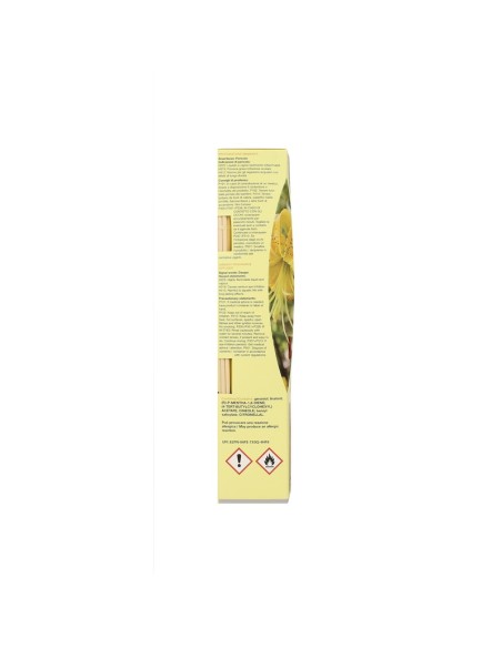 Profumatore ambiente con bastoncini Citronella 100 ml Sweet Home, retro con avvertenze, produttore e codice a barre