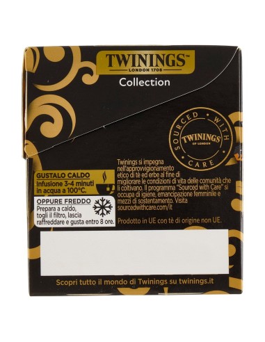 Tè nero aromatizzato Collection 20 filtri Twinings, lato con modo d'uso