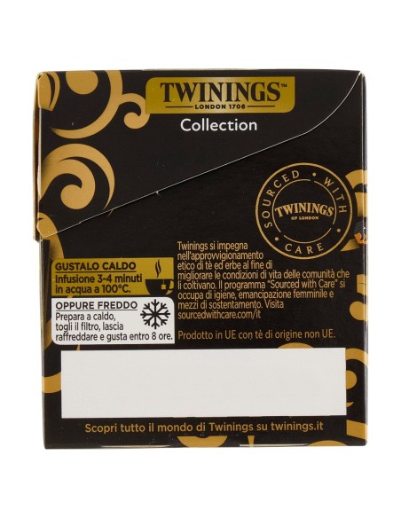 Tè nero aromatizzato Collection 20 filtri Twinings, lato con modo d'uso