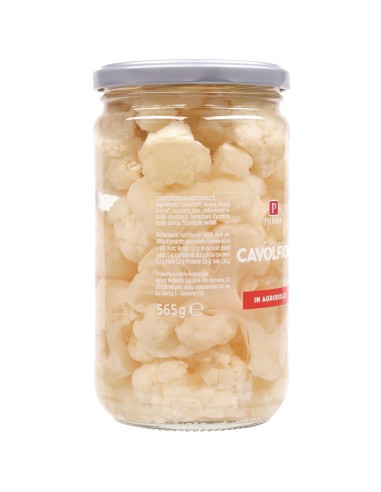 Cavolfiori in agrodolce 565 g Primia, lato con ingredienti, valori nutrizionali e produttore