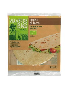 Piadine biologiche al farro 3 pezzi 300 g Via Verde Bio Primia, fronte