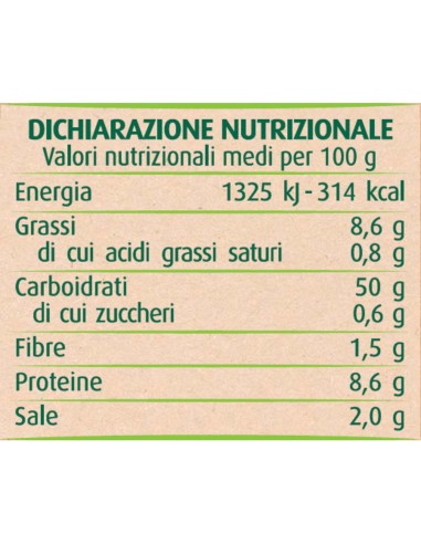 Piadine biologiche al farro 3 pezzi 300 g Via Verde Bio Primia, retro con valori nutrizionali