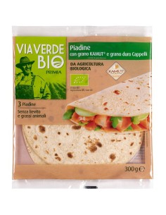 Piadine biologiche con grano Kamut e grano duro Cappelli 3 pezzi 300 g Via Verde Bio Primia, fronte