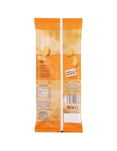 Crostini snack 150 g Primia, retro con ingredienti, valori nutrizionali, produttore, codice a barre e conservazione
