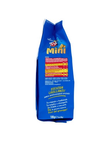 Cracker Mini 6 x 30 g Galbusera Trà, lato con valori nutrizionali e produttore