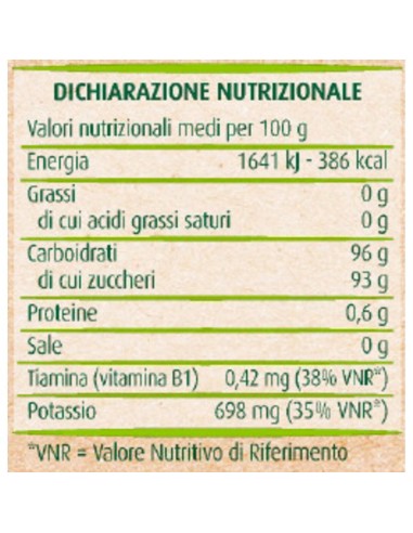 Zucchero integrale di canna 500 g Bio Primia, Rückseite mit Nährwerte