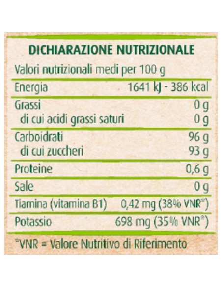 Zucchero integrale di canna 500 g Bio Primia, Rückseite mit Nährwerte