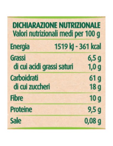 Muesli con frutta secca 375 g Via Verde Bio Primia, Rückseite mit Nährwerte