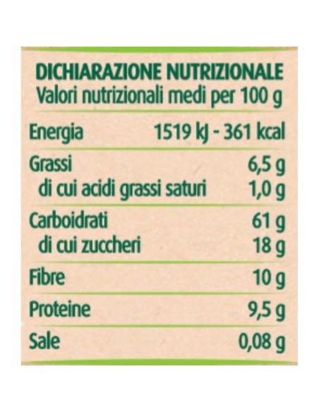 Muesli con frutta secca 375 g Via Verde Bio Primia, Rückseite mit Nährwerte