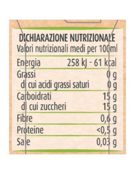 Nettare di albicocca 3 x 200 ml Via Verde Bio Primia, Rückseite mit Nährwerte
