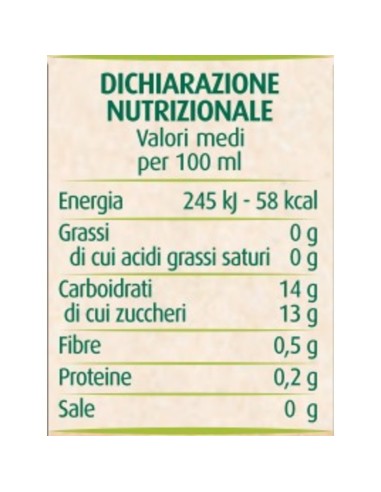 Nettare di albicocca 750 ml Via Verde Bio Primia, Seite mit Nährwerte